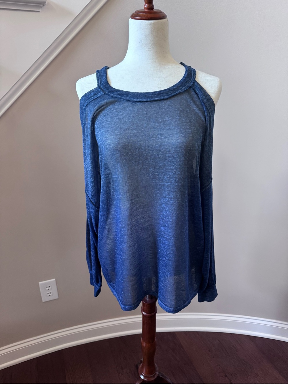 Free People Blue Cold-Shoulder long sleeve top